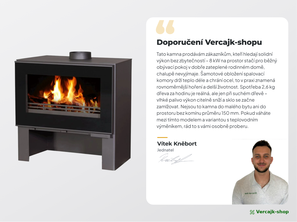 VICTORIA Omega — bezpečné umístění kamen a připojení na komín