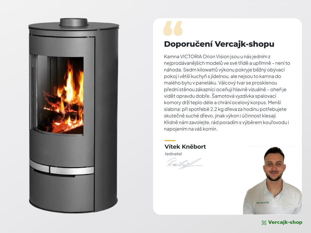 VICTORIA Orion Vision — bezpečné umístění kamen a připojení na komín