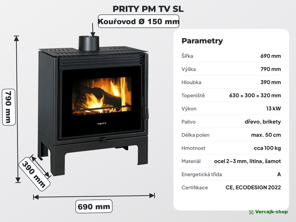 PRITY PM TV SL — bezpečné umístění, odstupy od hořlavin a podložka pod kamna