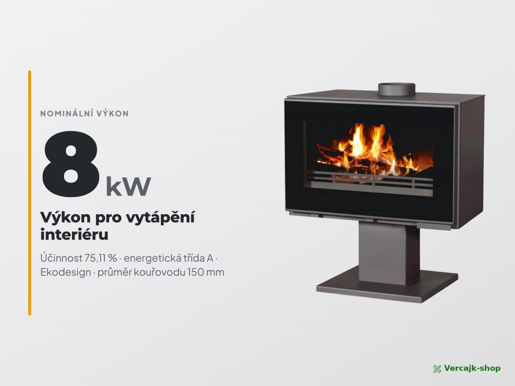VICTORIA Unica — krbová kamna VICTORIA 8 kW se širokým prosklením, celkový pohled