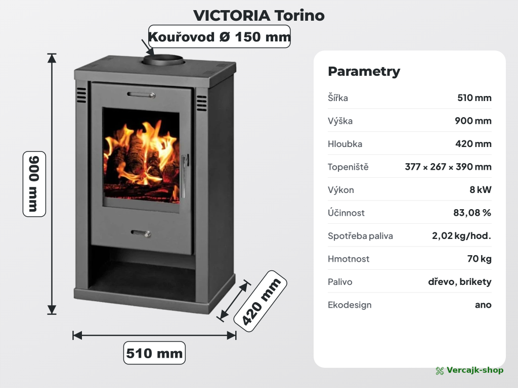 VICTORIA Torino — topeniště se šamotovou vyzdívkou a litinovým roštem