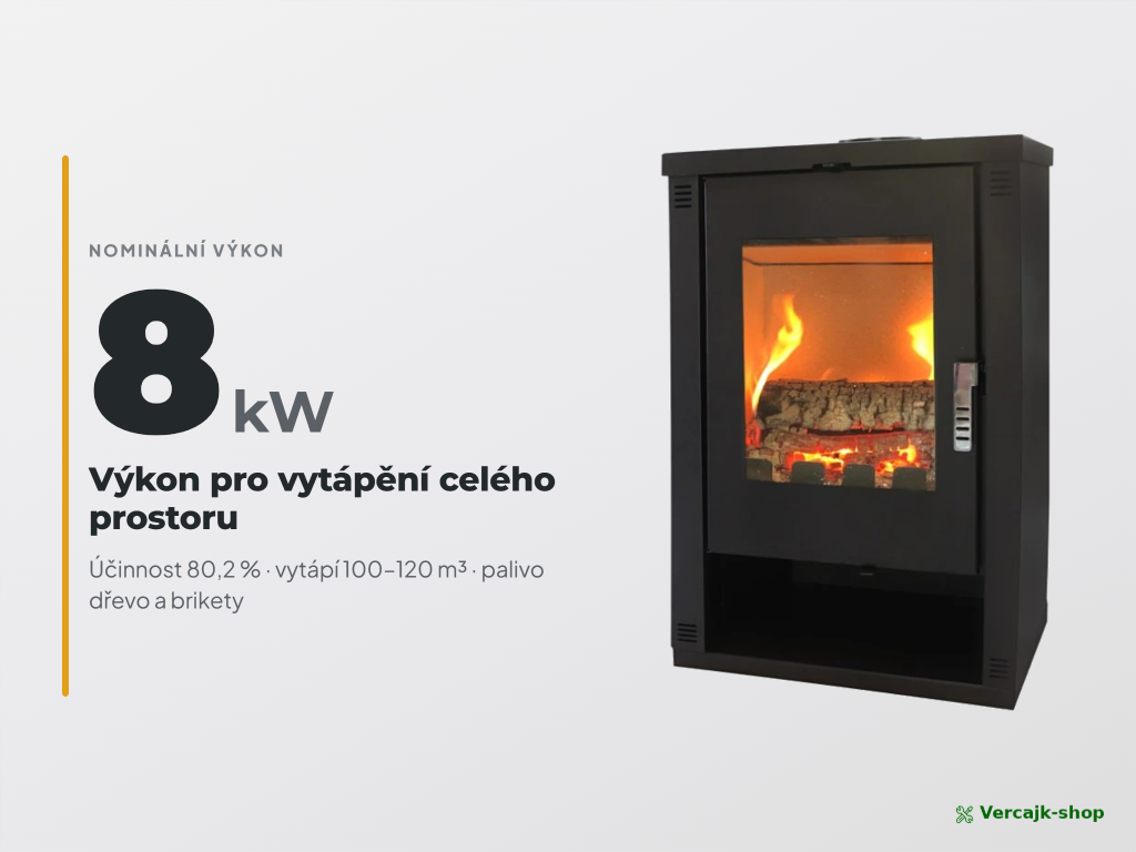 VERSO Lheia — krbová kamna VERSO 8 kW, celkový pohled