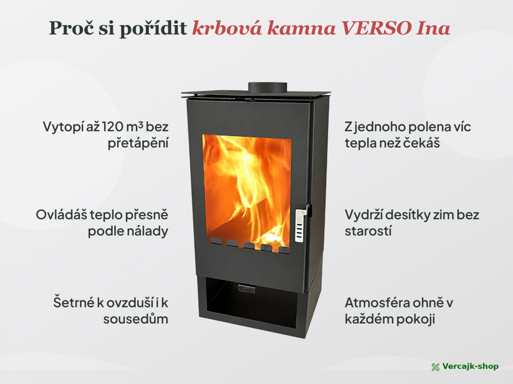 VERSO Ina — kompaktní krbová kamna na dřevo, celkový pohled