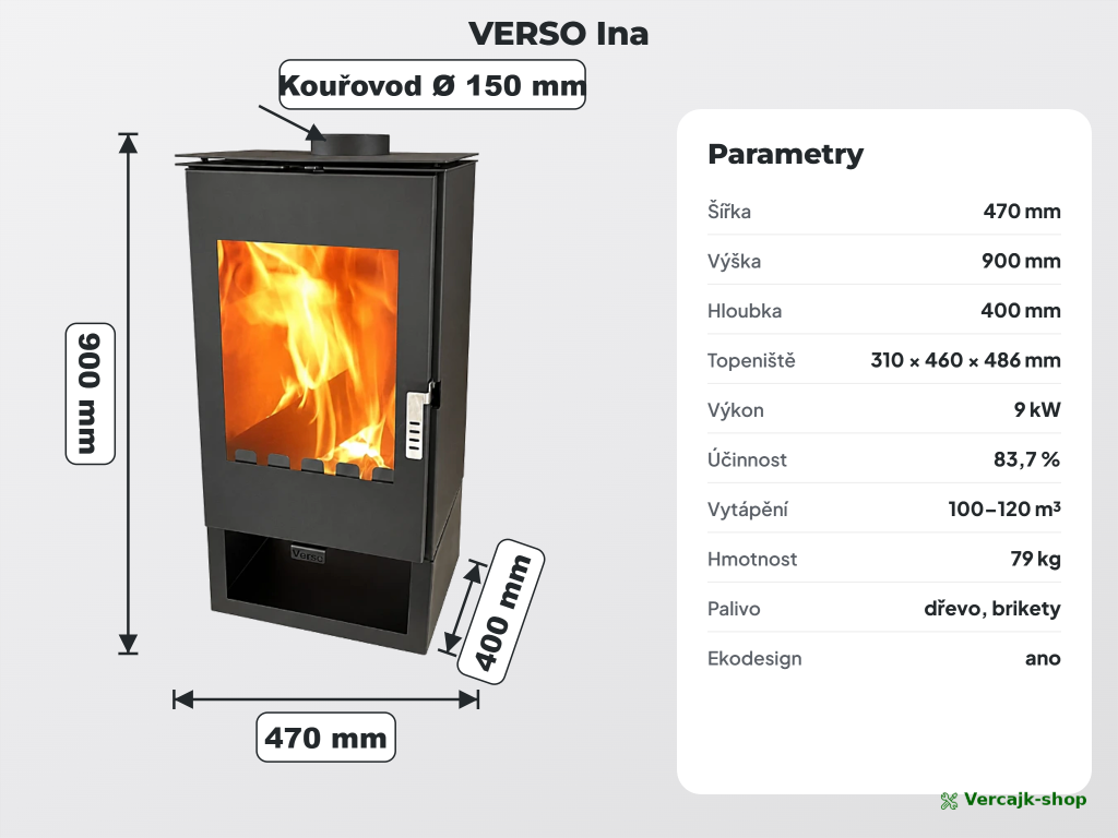 VERSO Ina v provozu — kompaktní kamna na dřevo v chalupě
