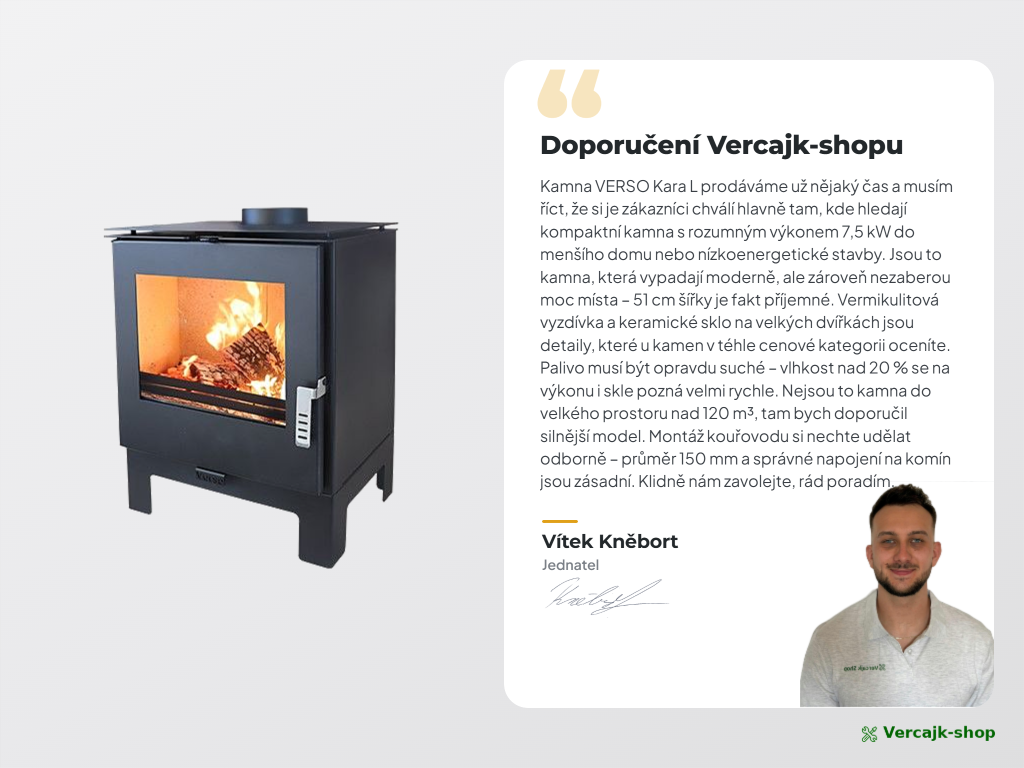 VERSO Kara L — krbová kamna VERSO 7,5 kW, celkový pohled