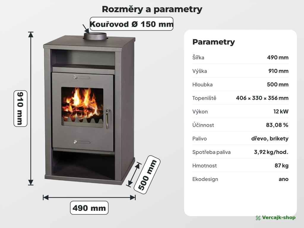 VICTORIA Deluxe — detail dvířek se žáruvzdorným sklem a kovovou klikou