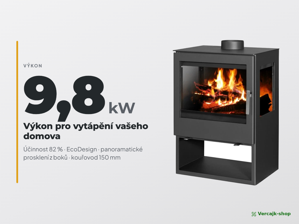 VICTORIA Modena Vision — panoramatická krbová kamna VICTORIA 10 kW, celkový pohled