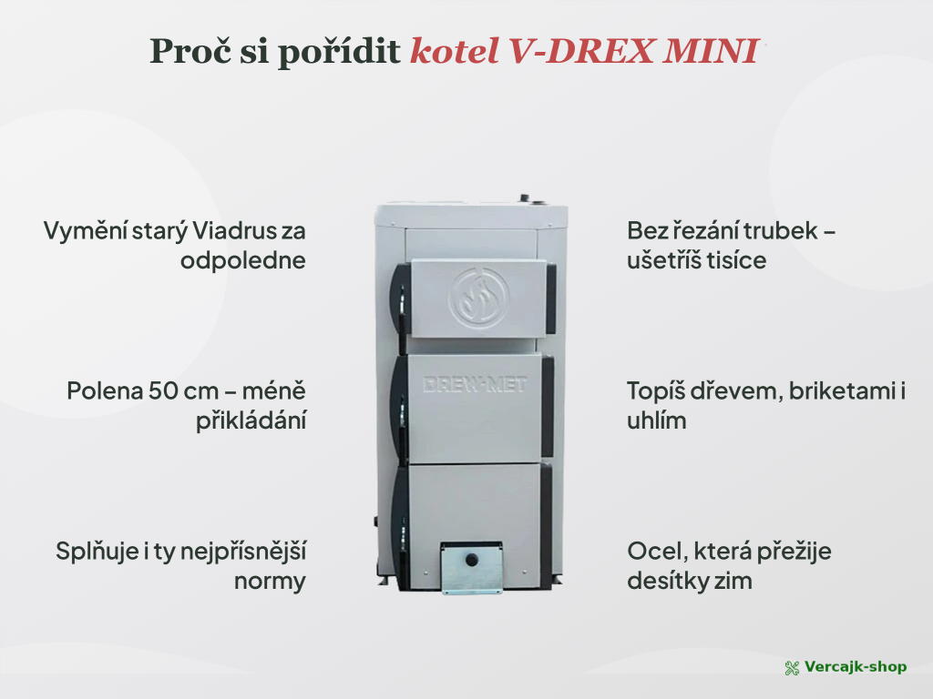 Kotel na tuhá paliva V DREX MINI 14 kW připravený k expedici na paletě