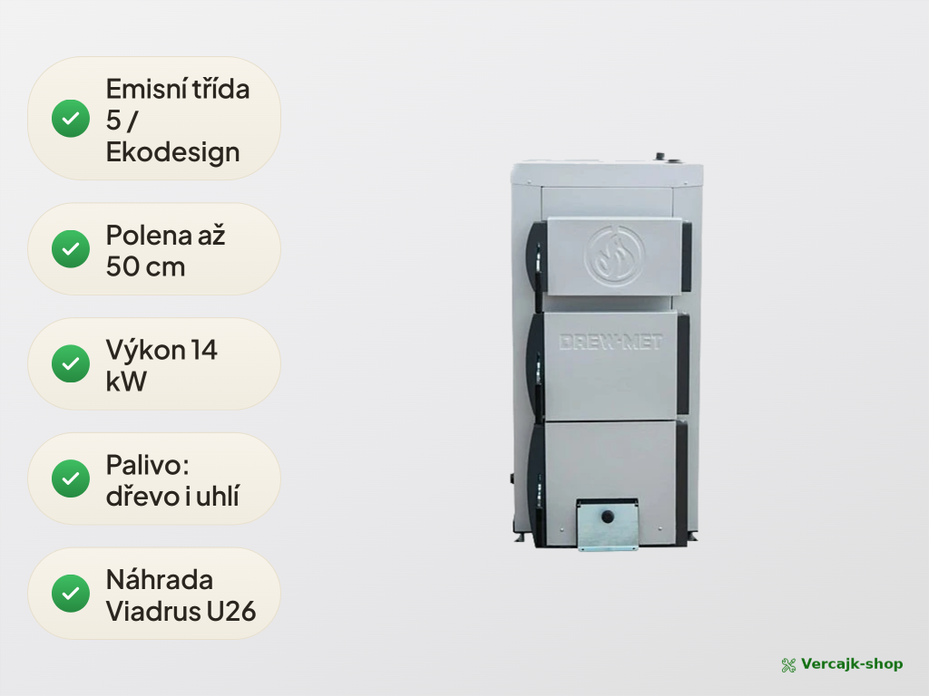Kotel na tuhá paliva V DREX MINI 14 kW — ocelové těleso a opláštění s izolací