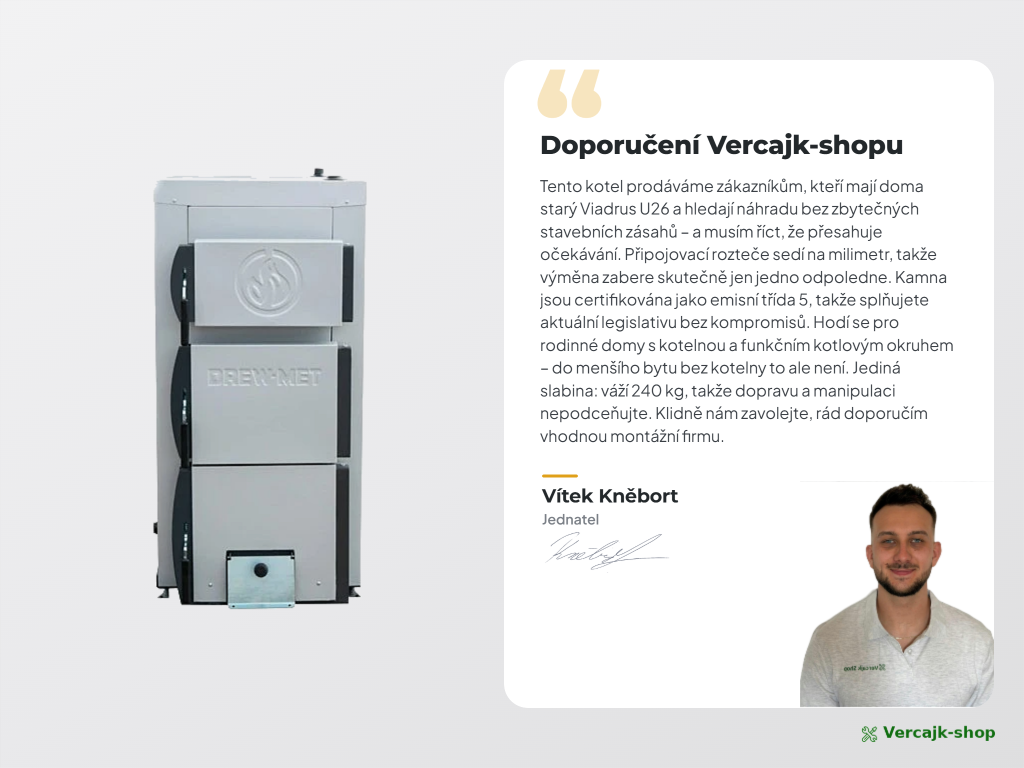 Kotel na tuhá paliva V DREX MINI 14 kW — přikládací komora pro polena do 50 cm
