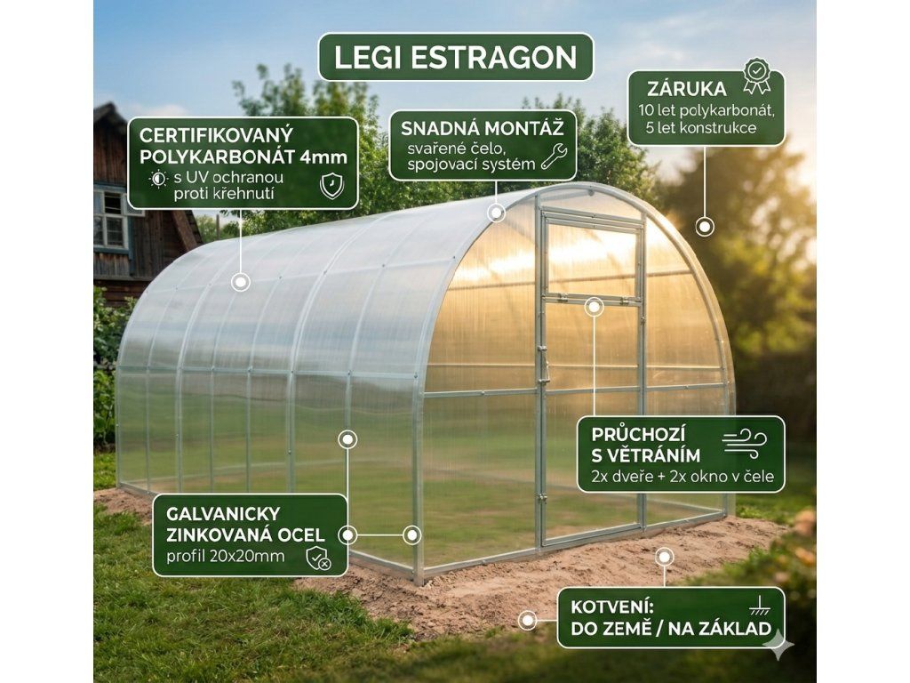 LEGI Estragon 8×3 m — detail jeklové konstrukce 20×20 mm s galvanickým zinkem