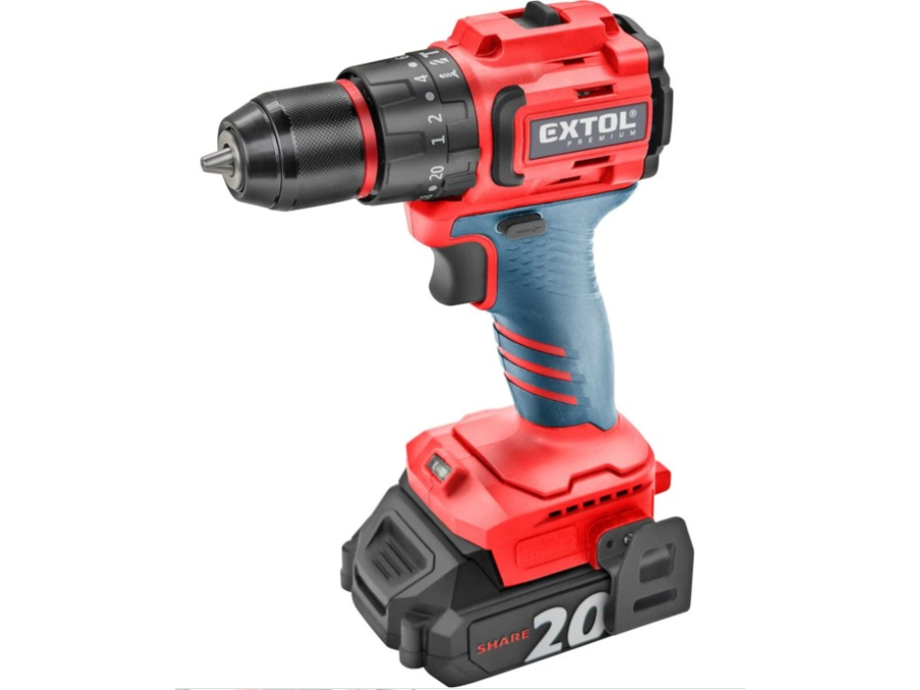 EXTOL PREMIUM BRUSHLESS SHARE20V — obsah balení v plastovém kufru