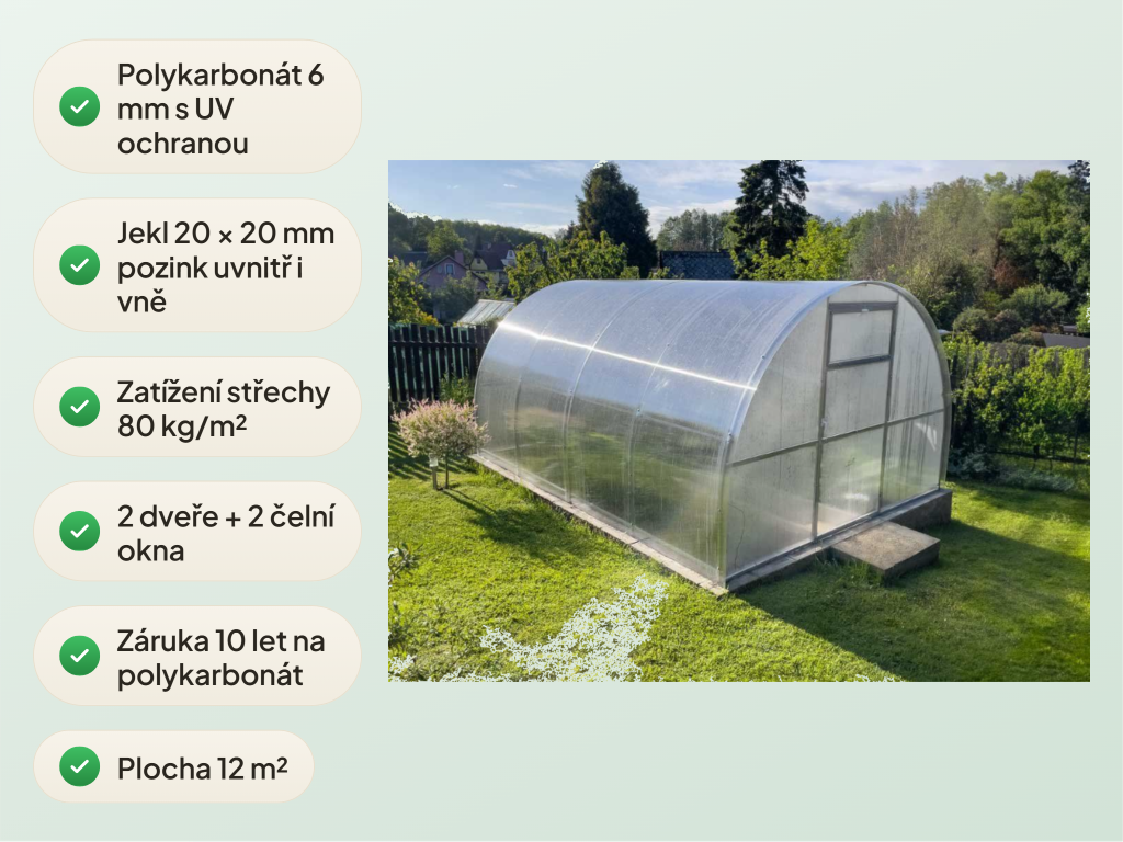 LEGI OREGANO — zasklení komůrkovým polykarbonátem 6 mm a otevírací čelní okno