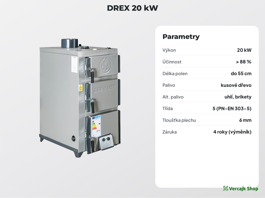 Kotel DREX MINI 20 kW zabalený a fixovaný na paletě k přepravě