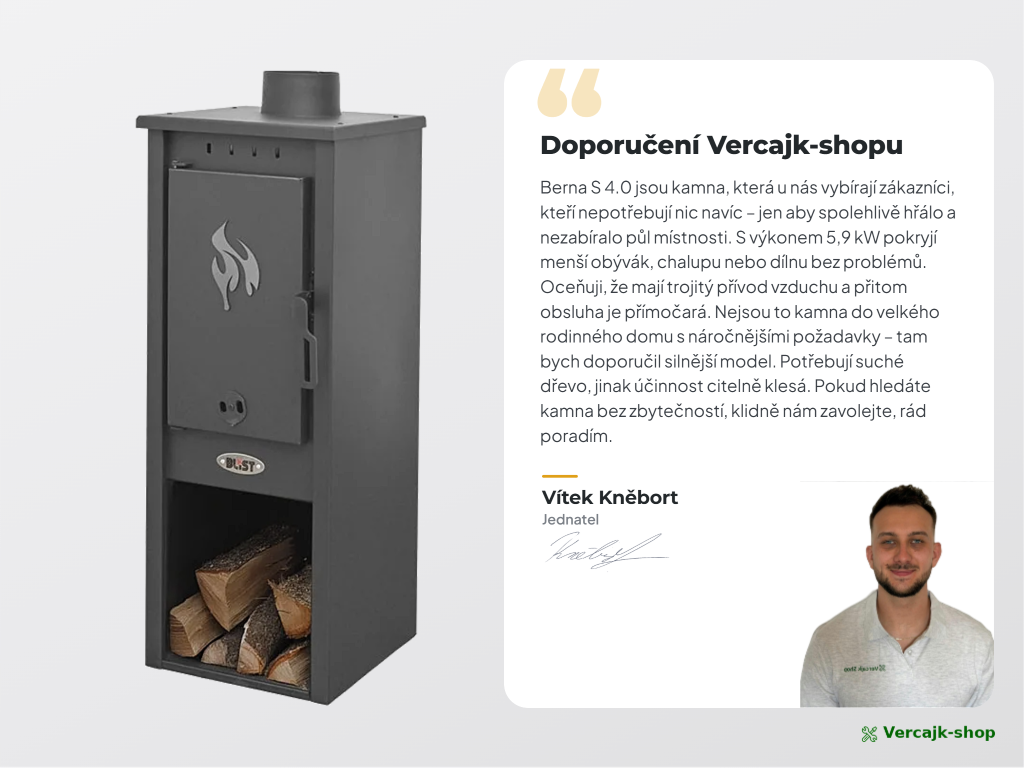 BERNA S 4.0 — provedení kamen a výbava