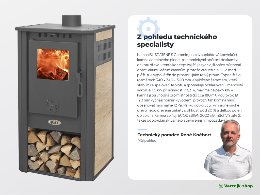 Krbová kamna BLIST ATENE S Ceramic béžová na dřevo a brikety