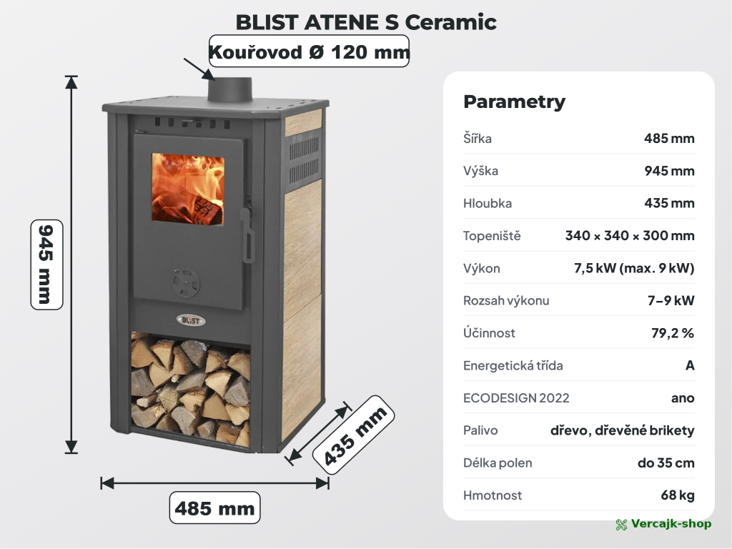 Krbová kamna BLIST ATENE S Ceramic béžová v interiéru