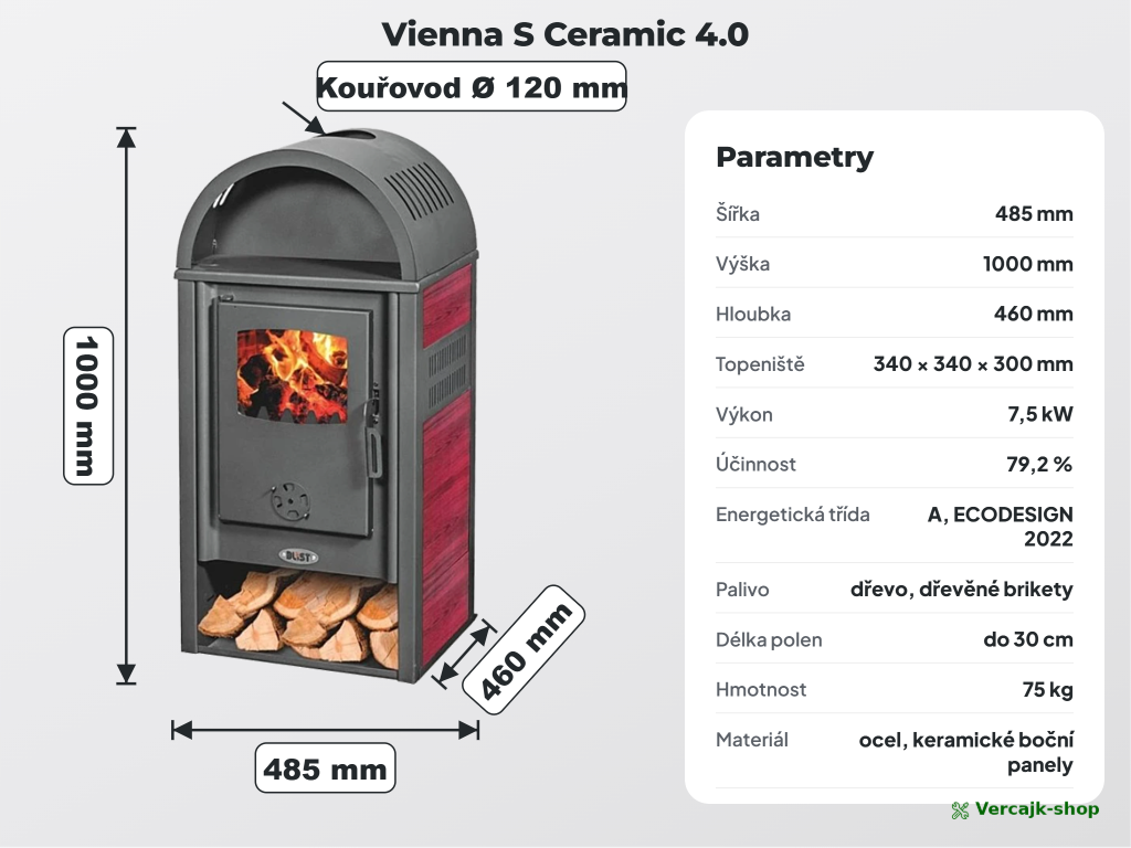 VIENNA S Ceramic — přívod vzduchu do topeniště