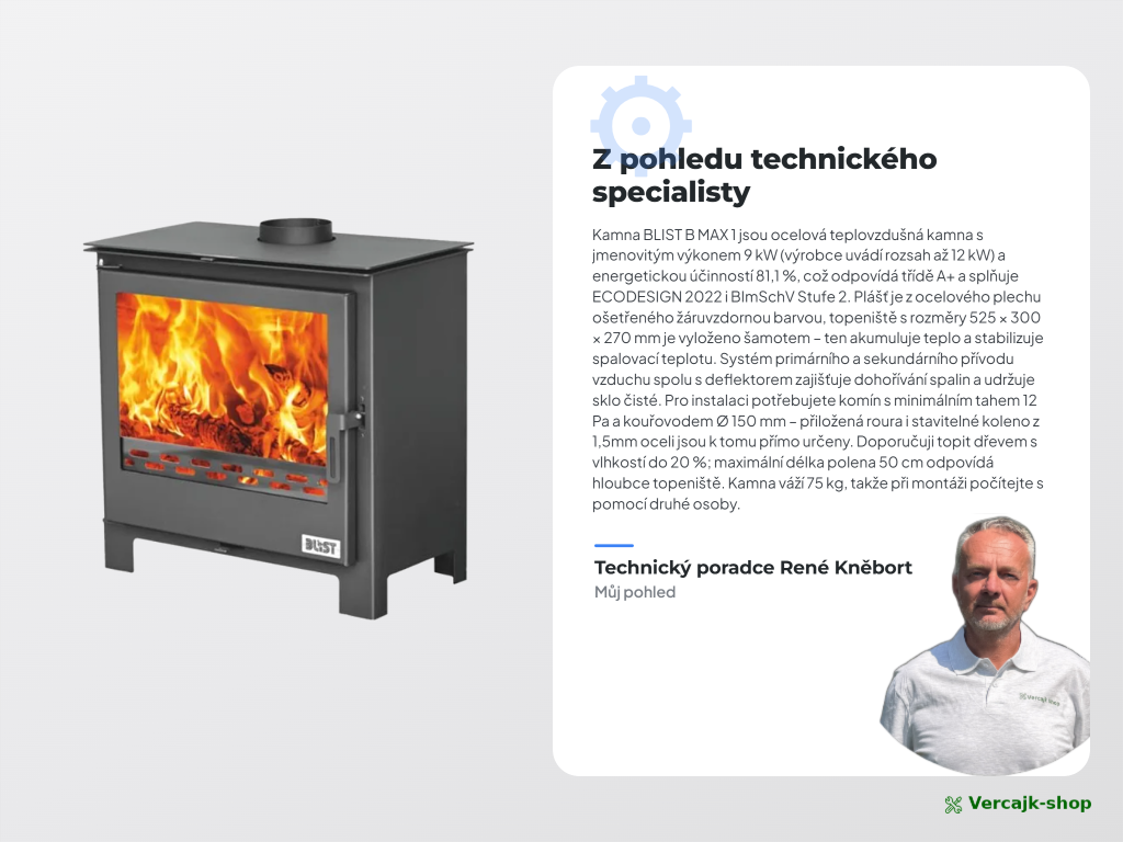 Krbová kamna BLIST B MAX 1 připravená k odeslání