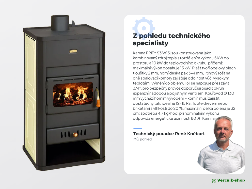 Krbová kamna PRITY S3 W13 v černém provedení