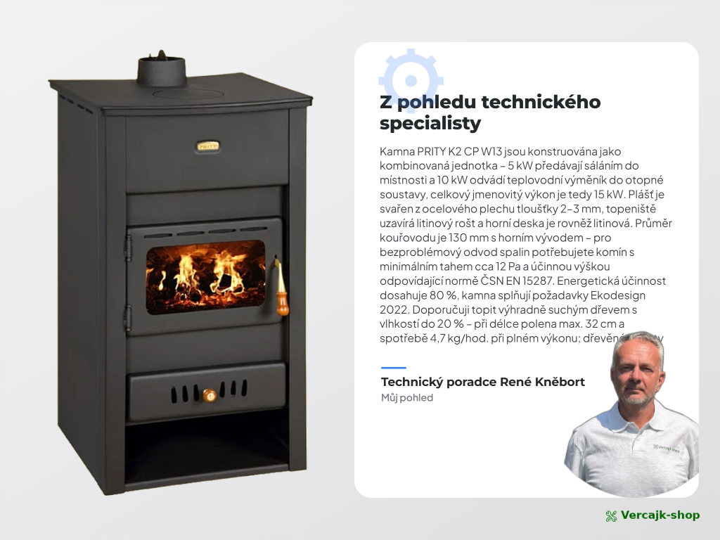 PRITY K2 CP W13 — horní vývod kouřovodu 130 mm