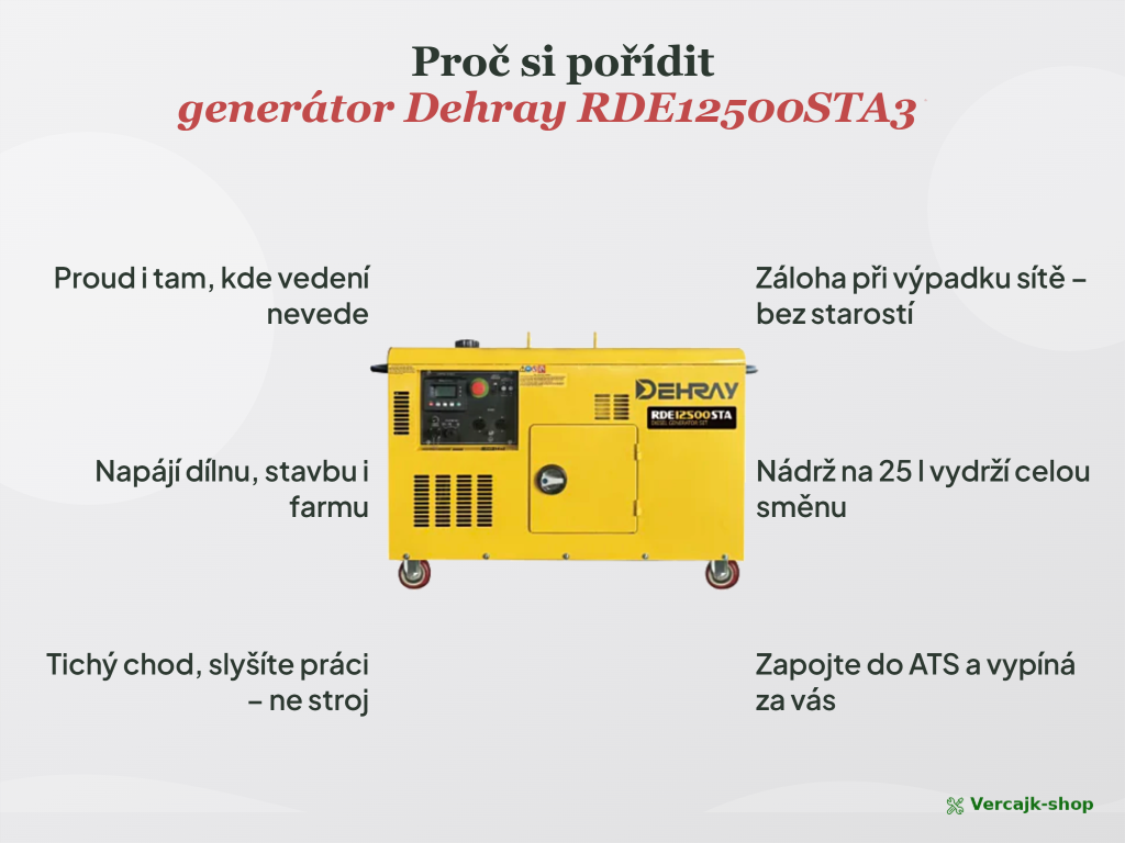 Dehray RDE12500STA3 — umístění a připojení generátoru