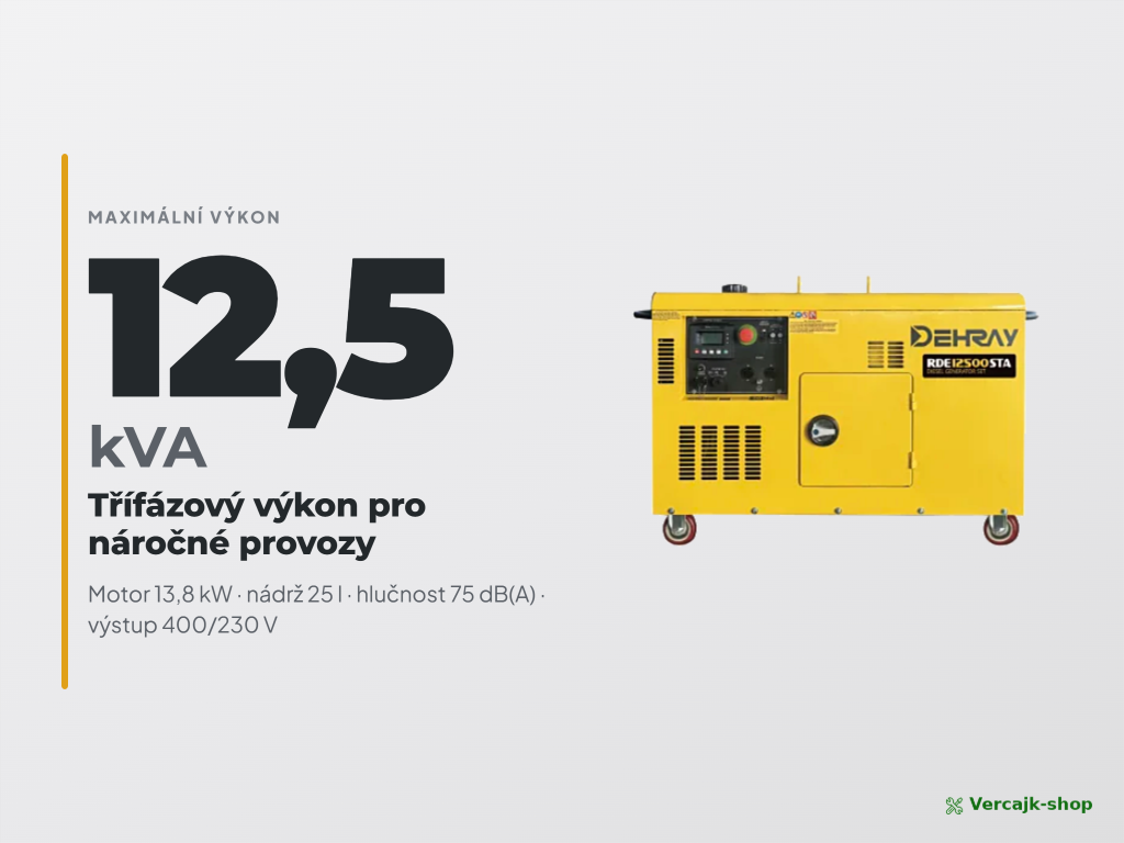 Dehray RDE12500STA3 — uzavřená kapotáž se servisními dveřmi