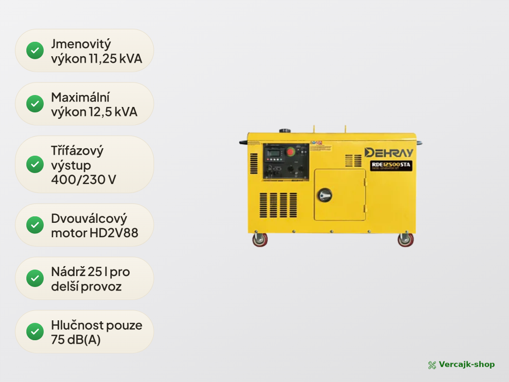 Dehray RDE12500STA3 — příprava generátoru k provozu