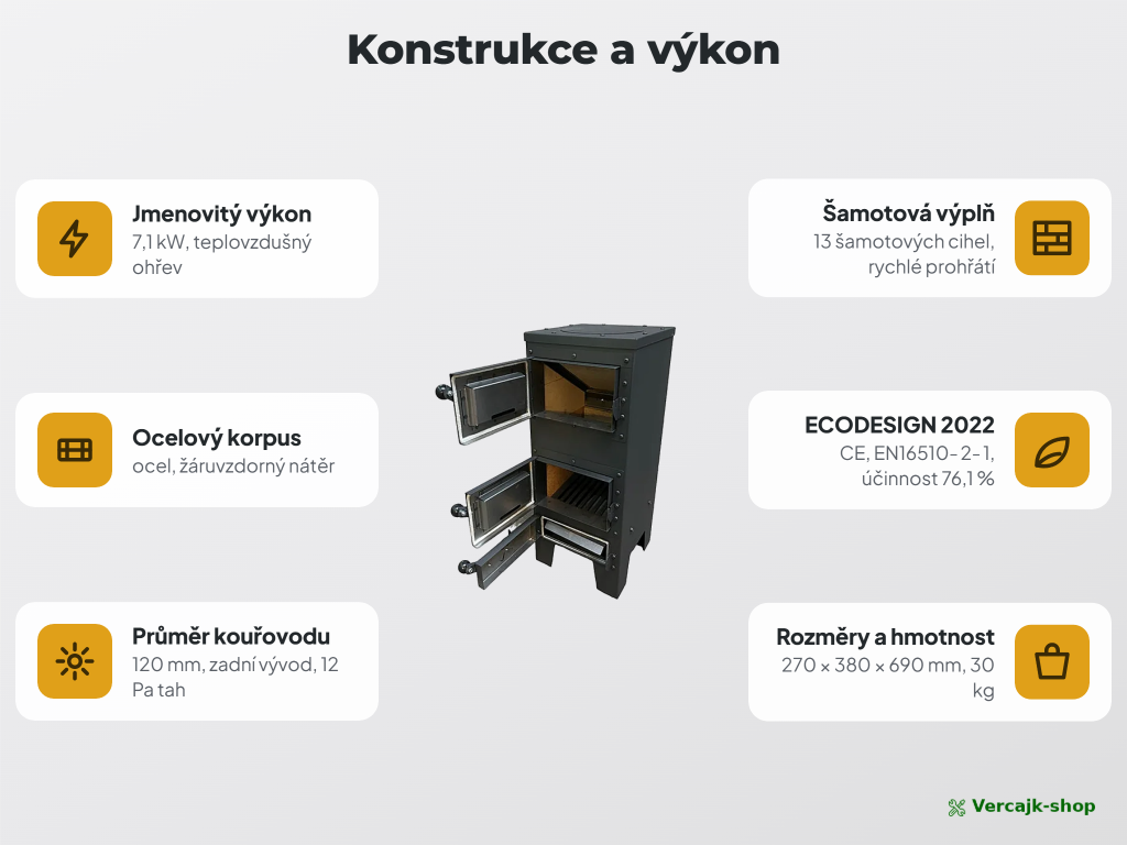 Šamotová kamna JANEK — zadní vývod kouřovodu