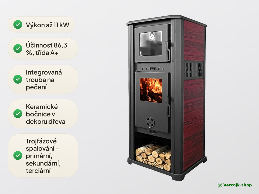 Blist Roma S Ceramic červená — konstrukce kamen a keramické bočnice