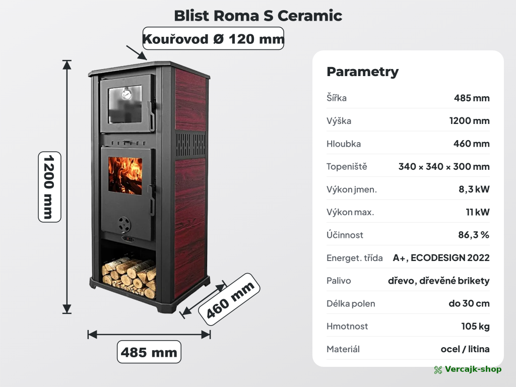 Blist Roma S Ceramic — trouba na pečení v horní části kamen
