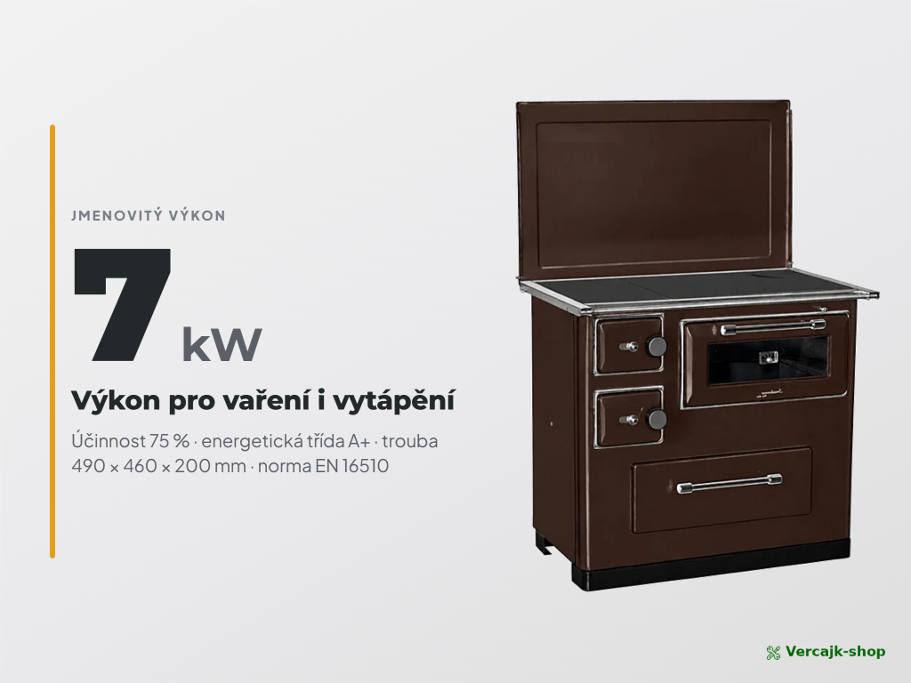 Hnědý sporák na tuhá paliva MBS SD 10 New Line v kuchyni